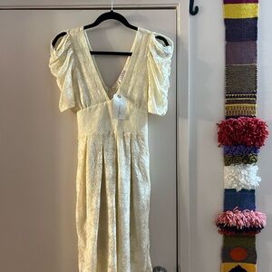Cream Soft Lace Dress with Flutter Sleeves
